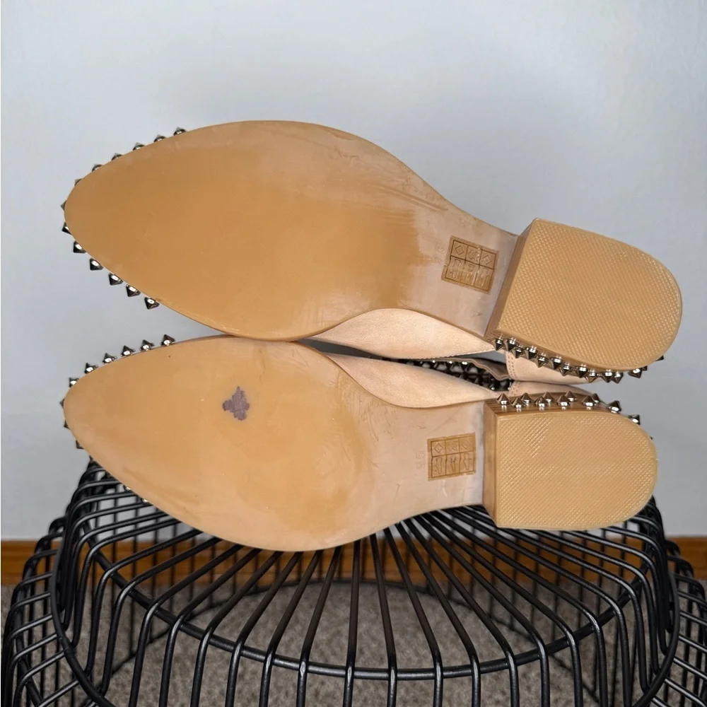 Jeffrey Campbell Everly Studded Tan Suede Ankle Boots Buckle Wedge Size 9.5 - Picture 6 of 8